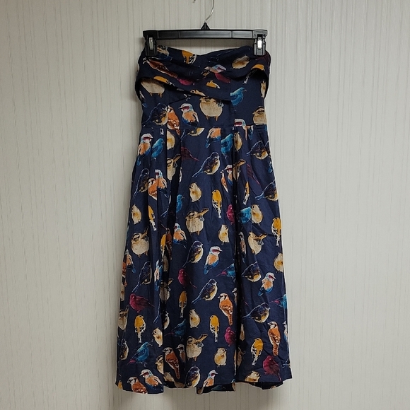 Maeve Strapless Cotton Navy All Over Bird Print Dress Sz 0. Womens - Picture 4 of 9